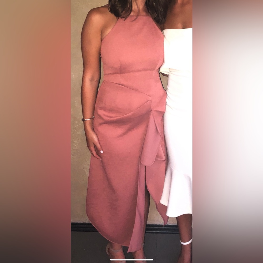 Blush pink dress with asymmetrical slip